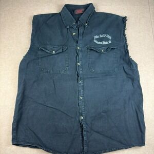 Y2K Bike Rally Eagle Denim Sleeveless Shirt XL Black Biker Muscle Cut Tee